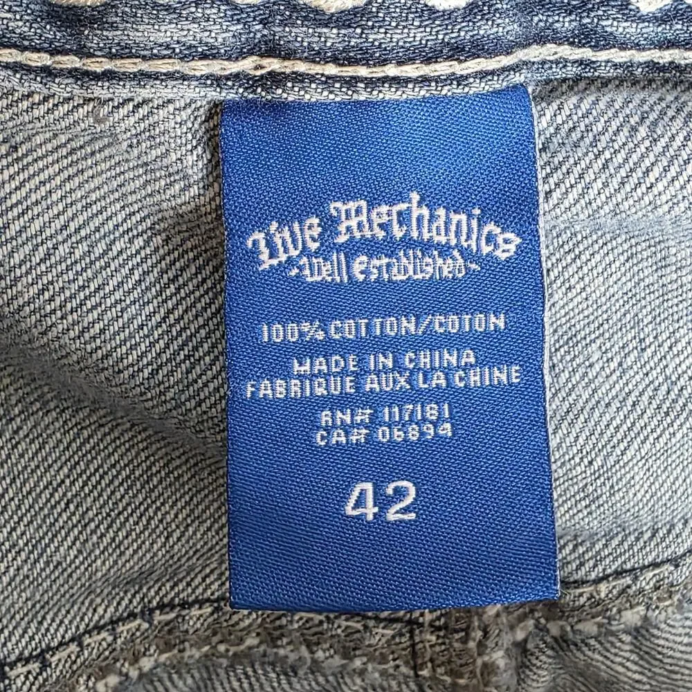 Live Mechanics Baggy Jean Shorts Jorts 42 Y2K Skater 90s Denim Embroidered